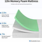 PayLessHere 12 inch Memory Foam Mattress Cooling Gel Green Tea Infused Mattress,Fiberglass Free,CertiPUR-US Certified,Cooler Sleep Supportive & Pressure Relief,White California King