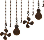 Ceiling Fan Pull Chain Set, 4 Pieces Bulb and Fan Pattern Pull Chain Extension Fan Pull Chain Pendant 12 Inch Ceiling Fan Chain Extender with Ball Fan Chains Connector (Red Bronze)