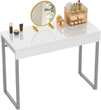 GreenForest Vanity Desk with 2 Drawers,Glossy Desktop White Desk for Bedroom,Makeup Table with Storage Space,Small Desk for Home Office,39 inch No Mirror