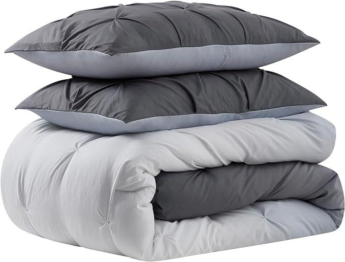 5 Piece Comforter Set Bed in a Bag Ombre Pintuck Design All Season Soft Down Alternative Bedding Comforter Set & Luxurious Matching Bed Sheets & Pillow Sham, Ombre Pintuck Gray, Twin