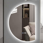 Half Moon LED Bathroom Mirror, Frameless Backlit Wall Mirror, Anti-Fog Smart Vanity Mirror,3 Colors Lights Dimmable Brightness and Time,Touch Switch(Left Semicircle, 110 * 77)