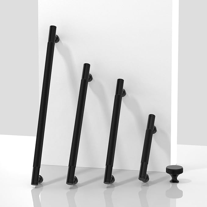 10 Pack Matte Black Knurled Cabinet Pulls 10 Inch(254mm) Kitchen Cabinet Handles Solid Zinc Alloy Cabinet Hardware Drawer Pulls