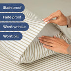 Extra Deep Cal King Sheet Set - 6 Piece Breathable & Cooling Sheets - Hotel Luxury Bed Sheets Set - Easy Fit - Soft, Wrinkle Free & Comfy Sheets Set - Beige Striped Sheet Set with Extra Deep Pockets