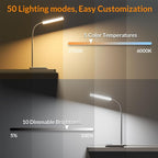 LEPOWER Desk Lamp, 800LM LED for Home Office, 12W Reading for Desk, Eye-Caring Light, Touch Table Gooseneck Lamp, 50 Lighting Modes, Bright for Bedroom, Study (Grey)