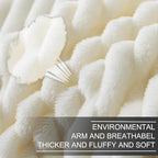 Richave Cuddly Blanket Twin Size,Premium Lightweight Anti-Static Fluffy Fleece Blanket with Striped Pattern for Twin/Twin XL Extra Long Bed, 66x90 Inches,Cream