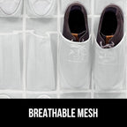 GORILLA GRIP Over the Door Shoe Organizer, 24 Large Breathable Mesh Pockets, Space Saving Hanging Storage Holder, Closet Rack Hanger Holds Up to 40 lbs, Hangs on Closets for Shoes, Accessories, White