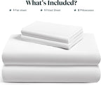 LuxClub Queen Sheet Set, 100% Viscose Derived from Bamboo Cooling Sheets, Breathable & Soft Deep Pocket Up to 16", Hotel Luxury Silky Sheets Queen Size, White