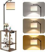 SUNMORY Floor Lamp with Table, End Table for Living Room with Lamp, Shelves Side Table with Charging Station(USB & AC Port), 3 Color Temperature LED Bulb, Modern Nightstand Lamp for Bedroom, Office