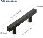 JOY DECOR 10 Pack 3 Inch Matte Black Square Cabinet Handles Stainless Steel Cabinet Hardware Pulls for Kitchen and Drawers with 5 Inch Overall Length
