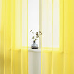DUALIFE Bright Yellow Sheer Curtains 54 Inch Length for Kitchen 2 Panels Grommet Semi Sheer Short Curtains for Bathroom Small Windows Basement Vibrant Lemon Yellow Wide 52 by L54 Inches Long