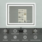 LED Bathroom Mirror, 48"X40" with Front and Backlit, Anti-Fog, Bathroom Vanity Mirror with Memory Function, Stepless Dimmable Lighted Bathroom Mirror, Tempered Glass (Horizontal/Vertical)