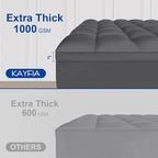 KAYFIA King Mattress Topper, Extra Thick Mattress Pad Cover for Deep Sleep,3D+7D Snow Down Alternative Fill Overfilled Plush Pillow Top Mattress with 8-23 Inch Deep Pocket-Grey