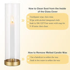 Romadedi Glass Hurricane Candle Holders Gold - 12 Inch Taper Candlestick Holder Bulk Clear Glass Cylinder Table Centerpiece Wedding Decor Party Birthday Christmas Home Decorations, Set of 10