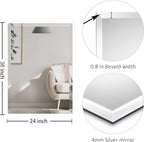 KOHROS Bathroom Mirror 36” x 24" Large Frameless Rectangle Bathroom Wall Mirror w/Polished Edge, Anti-Rust, Tempered Glass, Horizontally or Vertical Hanging (Silver)