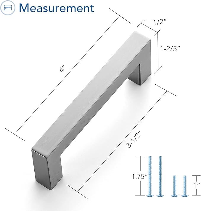 Ravinte 1 Pack Brushed Nickel Kitchen Cabinet Handles 3-1/2 Inch Cabinet Pulls Square Kitchen Hardware for Cabinet Drawer Pulls Drawer Handles Come with Screwdriver