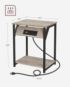 VASAGLE End Table with Charging Station, Small Side Table for Living Room, Bedroom, Nightstand with Outlets and USB Ports, Bedside Table with Storage Shelf, Heather Greige and Black