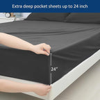 Moonsea Twin XL Sheet Set - 3-Piece Twin XL Sheets with Extra Deep Pocket and Side Pocket - Fits 16 in to 24 in Pillow Top (Black)