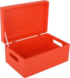 Large Red Wooden Box Storage with Hinged Lid | 11.8 x 7.87 x 5.51 inches (+-0.5) | with Handles | Gift Box for Tool Dog Toy Shoes Clothes Kitchen Storage | Wood Keepsake Chest
