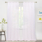 MYSKY HOME Living Room Curtains for Window 120 Inch Length Long Pink Pom Pom Curtains for Bedroom Set of 2 White Sheer Curtains Blush Farmhouse Rod Pocket Parties Backdrops 52" x 120"