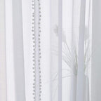Treatmentex Pompom Sheer White Curtains for Living Room Kid's Room 72" Window Voile Drapes Slub Linen Texture Bedroom Curtains 2 Pack Rod Pocket