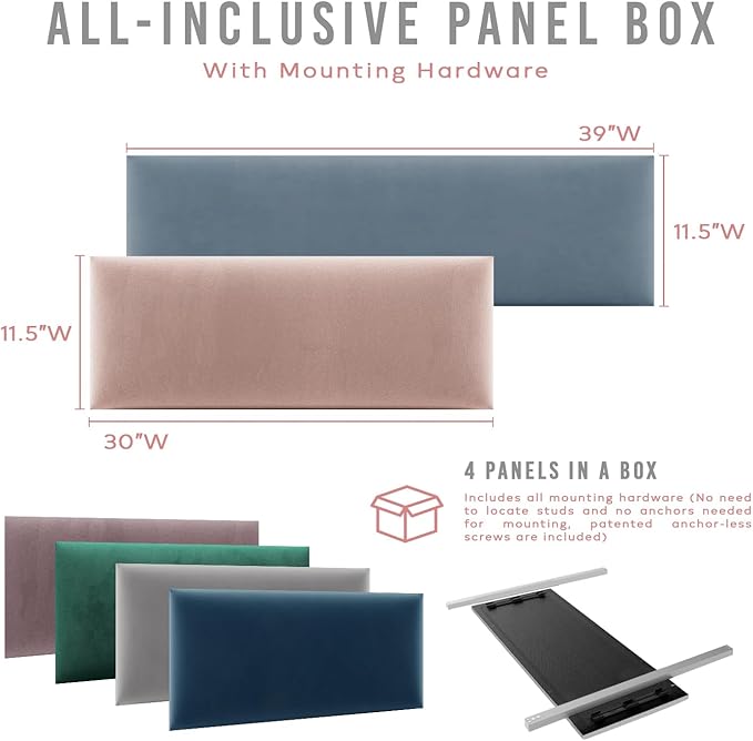 Vänt Upholstered Wall Panels - Queen/Full Size Wall Mounted Headboards - Metallic Neutral Champagne - Set of 4 Panels (Each Individual Panel 30"x11.5")