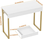 GreenForest Vanity Desk with 2 Drawers,47 inch White Desk with Glossy Desktop Easy Clean,Makeup Dressing Table with Metal Gold Legs for Home Office Small Spaces,Bedroom