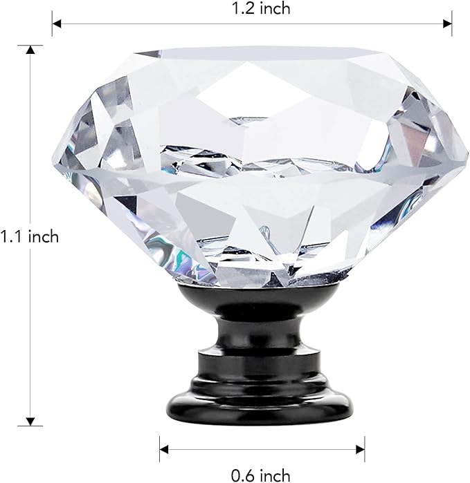 Ravinte 30 Pack Crystal Knobs for Dresser Drawers - 30 mm Glass Cabinet Diamond Shaped Knobs With Black Base