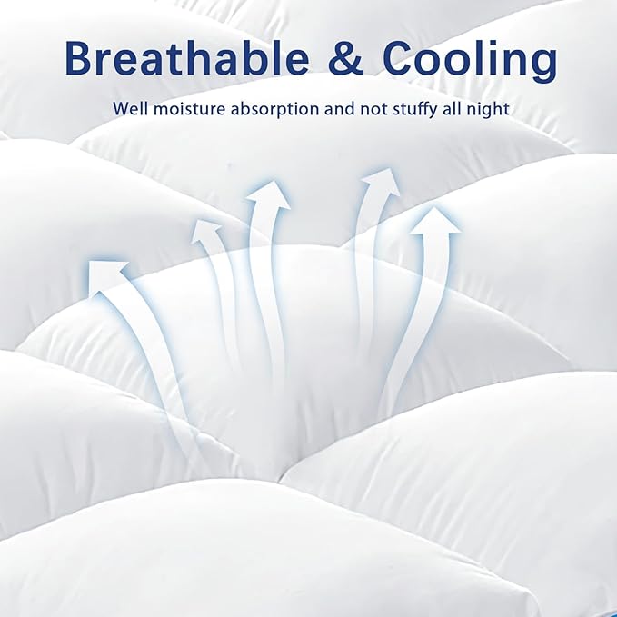 CYMULA Full XL Mattress Topper Waterproof, Cooling Mattress Pad Cover, Extra Thick Pillow Top Mattress Topper with 8-21 Inch Elasticated Deep Pockets, Plush Down Alternative Fill Mattress Protector