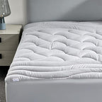 SLEEP ZONE Cooling Twin Mattress Topper for Single Bed, Premium Zoned Quilted Mattress Pad, Fitted Mattress Protector Cover, Machine Wash Durable, Deep Pocket 8-21 inch, Silver Grey, Twin