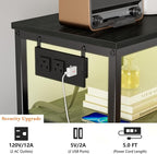 Furnulem Dresser for Bedroom, Tall Nightstand, Vertical Chest with Wood Top, Charging Station, LED Lights, 5 Fabric Bins, Bedside Table with Shelf, Furniture for Entryway (5 Drawer, Black Oak)