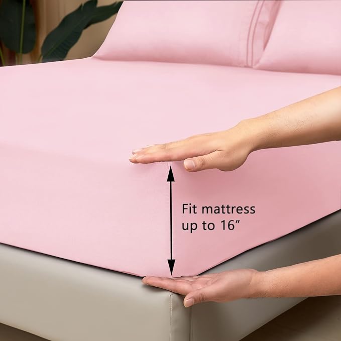 Mejoroom King Size Sheet Set - Soft Microfiber Bed Sheets,Deep Pocket Fitted Sheet, Soft, Breathable, Wrinkle & Fade Resistant - 4 Piece (King, Blush Pink)