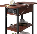LIDYUK End Table with Charging Station, Flip Top Side Table with USB Ports and Outlets, Nightstand for Small Spaces, Bedside Tables with Storage Shelf for Living Room, Bedroom, Dark Cherry