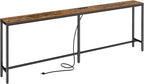 SUPERJARE 78.7 Inch Console Table with Outlet, Sofa Table with Charging Station, Narrow Hallway Entryway Table, Behind Couch Table, for Living Room, Rustic Brown