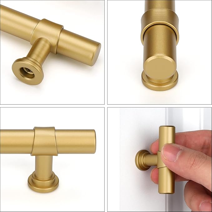 LONTAN 4 Pack Gold Cabinet Knobs Matte Gold Kitchen Cabinet Knobs for Dresser Drawers Brushed Gold T-bar Hardware for Dresser Bathroom