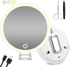 20X Magnifying Mirror with Light, Rechargeable 3 Colors Dimming Lighted Magnifying Mirror with 3 Suction Cups and 360° Stand, 6" Large Travel Tabletop Magnified Makeup Mirror with Tweezers & Scissors