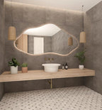 Asymmetrical Bathroom LED Mirror, Modern Irregular Shape Wall Mirror with LED Lights, Frameless Aesthetic Backlit LED Illimunated Vanity Mirror (55" x 27" inc)