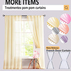 Treatmentex Sheer Curtains for Bedroom Children's Room Yellow 108 inches Long Linen Textured Window Drapes with Cute Pom Pom Tassle 2 Panels 52" w Rod Pocket Header
