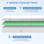 PayLessHere 6 Inch Twin XL Green Tea Memory Foam Mattress Cooling Gel Infused Mattress,Medium Firm Mattresses Fiberglass Free/CertiPUR-US Certified/Bed-in-a-Box/Pressure Relieving Twin XL Size,White