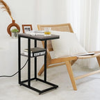 Yoobure C Shaped End Table with Charging Station, Small Side Table for Living Room, Bedroom, Sofa with USB Ports and Outlets for Small Spaces, C Couch Rustic Snack Bed Side Table