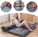 MAXYOYO Grey Triangle Printed Japanese Futon Floor Mattress, Thicken Sleeping Pad Floor Bed Roll Up Camping Guest Mattress Folding Couch Bed, Full Size