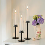 Hurricane Candle Holders Metal Candlestick Holder for Glass Taper Tall Candle Holders with Crystal Chimney Tube Candles Stands for Home Decor, Christmas, Dinning (18, Black)