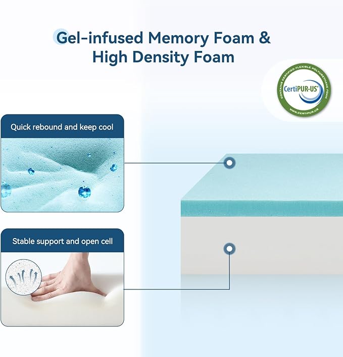 ONENICE 6 Inch King Size Mattress in a Box, Cooling Gel Memory Foam Removable Pillow-Top Mattress, CertiPUR-US Certified, Fiberglass-Free, Medium Firm Support, Ergonomic Design for Pressure Relief