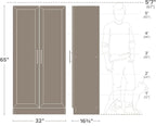 Prepac Elite Storage Accent Cabinet with Panel Doors, Rustic White Cupboard, Bathroom Cabinet, Pantry Storage with 3 Shelves 16.75" D x 32" W x 65" H