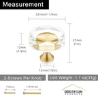 QOGRISUN 5-Pack Brass Crystal Cabinet Knobs,Glass Crystal Gold Drawer Knobs,1-1/4-Inch Polygon,Decorative Dresser Pulls, Modern Cabinet Hardware