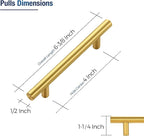 JOY DECOR 60 Pack Cabinet Handles, Gold Cabinet Pulls, 4 in Hole Center Kitchen Cabinet Handles, Stainless Steel T Bar Handles for Dresser Drawers