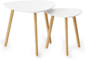 BAMEOS Bamboo Nesting Triangle End Table,Set of 2 Coffee Table Modern Minimalist Side Table for Living Room, Balcony in White