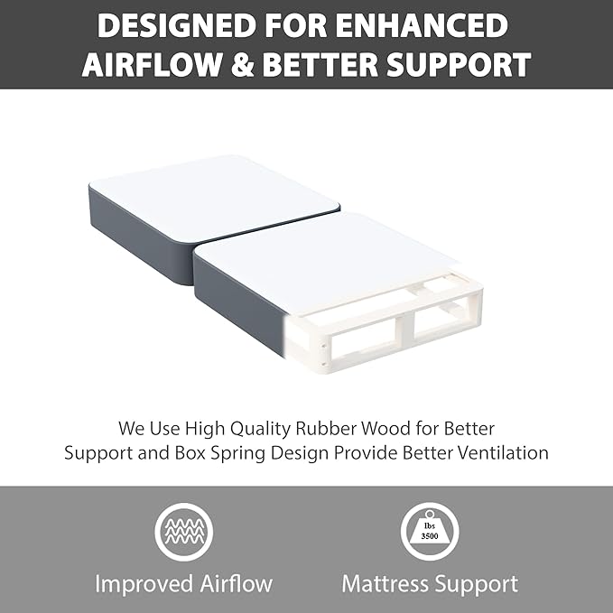 Treaton, 8-Inch Sturdy Wood Box Spring for Mattress Support - Durable and Fully Assembled, Natural Wood Foundation for Twin, Gray