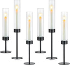 Hewory Black Taper Candle Holders: Candlestick Holders Set of 6 Hurricane Glass Tall Candle Holder for Candlesticks Candle Sticks Holder Decor for Table Centerpiece Wedding Party Christmas Decorations