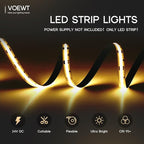 COB LED Strip Lights Warm White 3000K,16.4ft 24V High CRI 95Ra+ Super Bright,Flexible Tape Lights for Bedroom,Mirror,Kitchen Cabinet, Living Room(Power Supply Not Included)