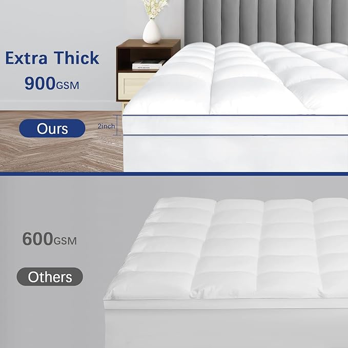 CYMULA Full XL Mattress Topper Waterproof, Cooling Mattress Pad Cover, Extra Thick Pillow Top Mattress Topper with 8-21 Inch Elasticated Deep Pockets, Plush Down Alternative Fill Mattress Protector